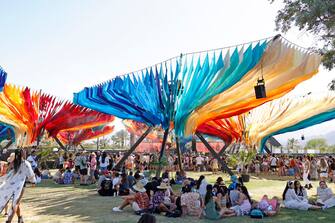 INDIO, CALIFORNIA - APRIL 12: (FOR EDITORIAL USE ONLY) Festivalgoers are seen at the Do LaB during the 2024 Coachella Valley Music and Arts Festival at Empire Polo Club on April 12, 2024 in Indio, California. (Photo by Frazer Harrison/Getty Images for Coachella)