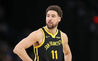 MEMPHIS, TENNESSEE - JANUARY 15: Klay Thompson #11 of the Golden State Warriors looks on during the game against the Memphis Grizzlies at FedExForum on January 15, 2024 in Memphis, Tennessee. NOTE TO USER: User expressly acknowledges and agrees that, by downloading and or using this photograph, User is consenting to the terms and conditions of the Getty Images License Agreement. (Photo by Justin Ford/Getty Images)