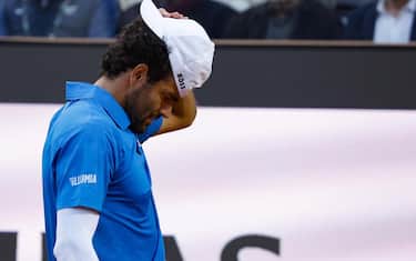 Matteo Berrettini of Italy during his men s single third round match against Casper Ruud of Norway (not pictured) at the Italian Open tennis tournament in Rome, Italy, 12 May 2025. ANSA/FABIO FRUSTACI
