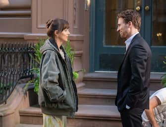 NEW YORK, NY - MAY 31: Dakota Johnson and Chris Evans are seen on the set of "The Materialists" on May 31, 2024 in New York City.  (Photo by METROPOLIS/Bauer-Griffin/GC Images)