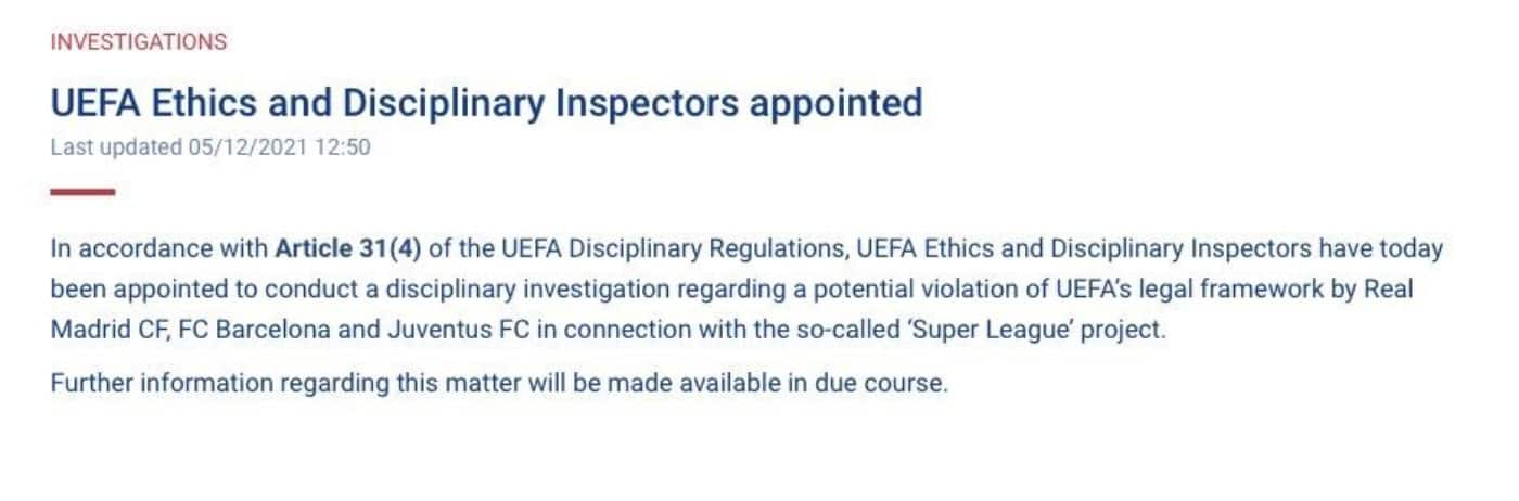 Comunicato Uefa