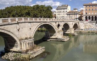 Le ricerche dei vigili del fuoco del corpo di un uomo caduto nel Tevere a Ponte Sisto, 9 settembre 2019. 'allarme Ë scattato poco prima delle 10 quando Ë stato visto un uomo lasciare lo zaino e lanciarsi nel fiume all'altezza di ponte Sisto. Rimasto per un po' a fior d'acqua sarebbe stato poi notato scomparire nei pressi dell' Isola Tiberina. I carabinieri hanno recuperato lo zaino dove all'interno sono stati trovati documenti di un cittadino indiano di 32 anni. Da chiarire se possa trattarsi della persona vista finire nel fiume.
ANSA/MASSIMO PERCOSSI