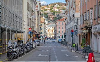 Trieste, Italy - March 7, 2020: Cold Sunny Day Empty Street in Trieste, Italy.