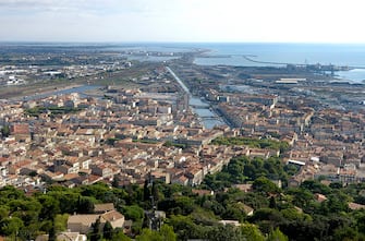 Aerial view of the Mediterranean town of Sete from Mont Saint Clair. (Photo by philippe giraud/Corbis via Getty Images)