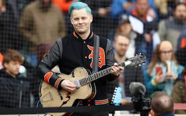 DETROIT, MI - APRIL 08:  Jack White sings the national anthem prior to the game between the Chicago White Sox and the Detroit Tigers at Comerica Park on Friday, April 8, 2022 in Detroit, Michigan. (Photo by Mike Mulholland/MLB Photos via Getty Images)