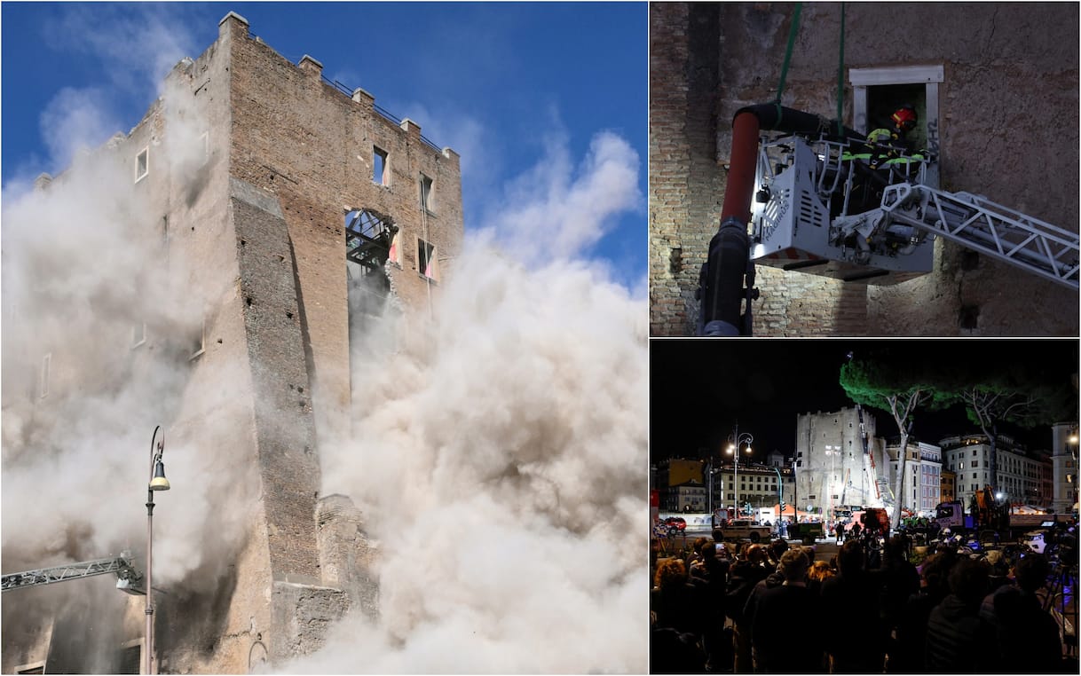 Roma, crolli Torre dei Conti ai Fori Imperiali: operaio estratto dalle macerie dopo 11 ore