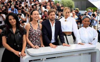 Swedish film director and President of the Jury of the 76th Cannes Film Festival Ruben Ostlund (C) poses with members of the jury (from L) Moroccan film director Maryam Touzani, US actress Brie Larson, French film director Julia Ducournau and Zambian film director Rungano Nyoni during a photocall for the 2023 Cannes film festival jury at the 76th edition of the Cannes Film Festival in Cannes, southern France, on May 16, 2023. (Photo by Valery HACHE / AFP) (Photo by VALERY HACHE/AFP via Getty Images)