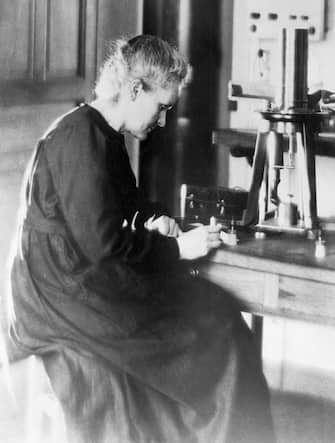 (Original Caption) Warsaw, Poland- Marie Sklodowska Curie works in her Waesaw Laboratory. Undated photo circa 1920s.