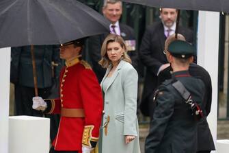 First Lady of Ukraine Olena Zelenska arriving ahead of the coronation ceremony of King Charles III and Queen Camilla at Westminster Abbey, central London. Picture date: Saturday May 6, 2023. (Photo by Jacob King/PA Images via Getty Images)