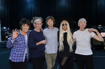 NEW YORK, NY - DECEMBER 14: Ron Wood, Keith Richards, Mick Jagger and Charlie Watts of The Rolling Stones rehearse with their special guest Lady Gaga on December 14, 2012 in New York City in preparation for their pay-per-view concert that will be telecast live worldwide this Saturday, December 15 at 9pm EST and 6pm PST.  (Photo by Larry Busacca/WireImage)