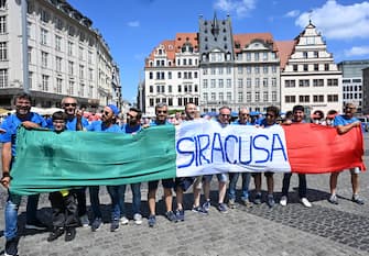 Italian supporters gathered in the central area of Leipzig, Germany, 24 June 2024. ANSA/DANIEL DAL ZENNARO