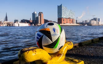 HAMBURG, GERMANY - DECEMBER 01: A general view of the Elbphilharmonie with the UEFA EURO 2024 Official Match Ball prior to the UEFA EURO 2024 Final Tournament Draw at Elbphilharmonie on December 01, 2023 in Hamburg, Germany. (Photo by Boris Streubel - UEFA/UEFA via Getty Images)