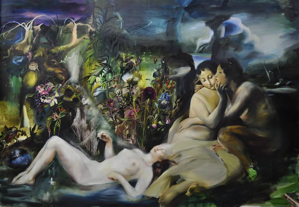 Chiara Calore, Amore e Psiche, Olio su tela, 200x300 cm, 2025