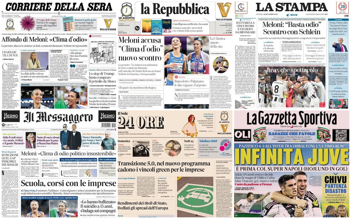 Le prime pagine dei quotidiani di oggi 14 settembre: la rassegna stampa di Sky TG24