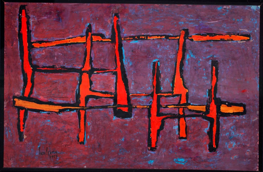 Carol Rama, Senza titolo (Paesaggio), 1957. Tecnica mista su carta, 31x48 cm. Collezione privata