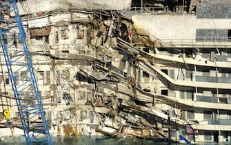 Damage to Costa Concordia straightened after parbuckling operations at Giglio Island, Italy  - SEPTEMBER 2013