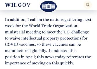 L’emergere della variante Omicron sottolinea l’urgenza di rinunciare ai brevetti globali sui vaccini: è quanto ha detto il presidente Joe Biden