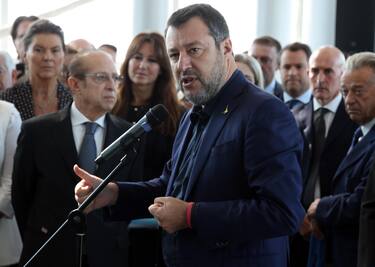 Il vice premier Matteo Salvini  in occasione della cerimonia di intitolazione del Belvedere di palazzo Lombardia a Silvio Berlusconi. Milano 29 Settembre 2023.
ANSA / MATTEO BAZZI