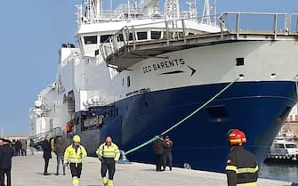 La nave soccorso di Medici Senza Frontiere "Geo Barents" nel porto di Ancona, 17 febbraio 2023.&nbsp; ANSA/ DANIELE CAROTTI