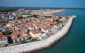 CAORLE, ITALY - SEPTEMBER 11: Aerial view, from a helicopter, of the coastline on September 11, 2019 in Caorle, Italy. Italy's nearly 8000 km (5,000 miles) coastlines and islands stretch across the Mediterranean Sea and attract large numbers of both local and foreign tourists during the summer season. (Photo by Fabrizio Villa/Getty Images)