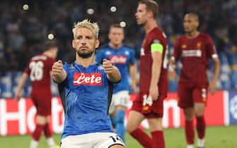 Napoli?s Dries Mertens jubilates after scoring on penalty the goal during the UEFA Champions League group E soccer match SSC Napoli vs Liverpool FC at the San Paolo stadium in Naples, Italy, 17 September 2019.
ANSA/CESARE ABBATE
