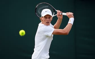 Jannik Sinner in action against Stan Wawrinka on day one of the 2022 Wimbledon Championships at the All England Lawn Tennis and Croquet Club, Wimbledon. Picture date: Monday June 27, 2022. (Photo by Zac Goodwin/PA Images via Getty Images)