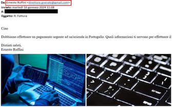 Hacker che costruisce una mail falsa