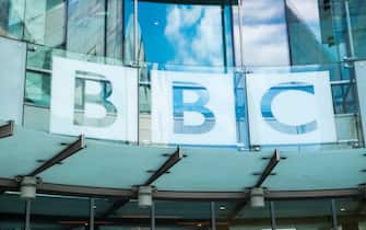BBC sign, New Broadcasting House, London, England, UK