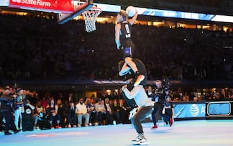INDIANAPOLIS, INDIANA - FEBRUARY 17: Mac McClung #0 of the Osceola Magic participates in the 2024 AT&T Slam Dunk contest during the State Farm All-Star Saturday Night at Lucas Oil Stadium on February 17, 2024 in Indianapolis, Indiana. NOTE TO USER: User expressly acknowledges and agrees that, by downloading and or using this photograph, User is consenting to the terms and conditions of the Getty Images License Agreement. (Photo by Stacy Revere/Getty Images)
