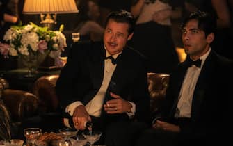 Brad Pitt plays Jack Conrad and Diego Calva plays Manny Torres in Babylon from Paramount Pictures. 