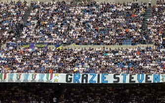 Inter’s supporters display a banner like a tribute to chairman Steven Zhang  during the Italian serie A soccer match between Fc Inter  and Lazio  at  Giuseppe Meazza stadium in Milan, 19 May 2024.
ANSA / MATTEO BAZZI