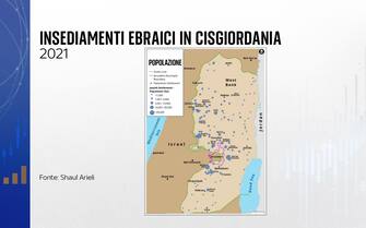 La mappa con gl insediamenti ebraici in Cisgiordania