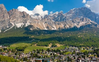 Cortina d'Ampezzo Cortina D'Ampezzo towards Pomagagnon and Monte Cristallo, Vento, Dolomites, Italy, Europe