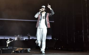 The band of Pinguini Tattici Nucleari perform during the live concert on July 23, 2023 at Stadio Olimpico in Rome, Italy