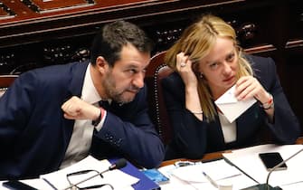 Roma, Giorgia Meloni alla Camera dei Deputati per ottenere la fiducia dal Parlamento.

 Pictured : Matteo Salvini, Giorgia Meloni