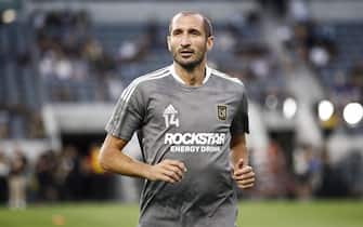 epa10097995 Los Angeles FC defender Giorgio Chiellini warms up before the start of the Major League Soccer game between the Los Angeles Football Club (LAFC) and the Seattle Sounders FC at Bank of California Stadium in Los Angeles, California, USA, 29 July 2022.  EPA/CAROLINE BREHMAN