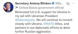 Il segretario di Stato americano, Antony Blinken, in una conversazione telefonica con il presidente ucraino, Volodymyr Zelensky, “ha ribadito il sostegno” degli Usa a Kiev sullo sfondo dei timori sollevati dall’aumento di truppe russe al confine
