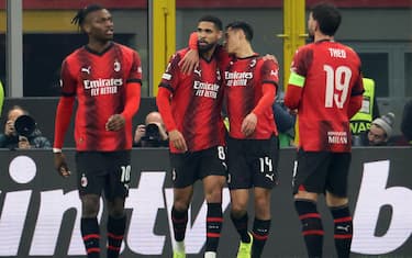 AC Milan’s Ruben Loftus-Cheek (second from L) jubilates with his teammates after scoring goal of 1 to 0 during the UEFA Europa League round of 32, first leg  between AC Milan and Rennes at Giuseppe Meazza stadium in Milan, 15 February  2024.
ANSA / MATTEO BAZZI

