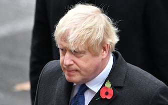Prime Minister Boris Johnson lays wreath during Remembrance Sunday service at the Cenotaph, in Whitehall, London. Picture date: Sunday November 14, 2021.
