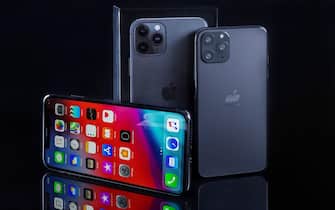 Galati, Romania - March 23, 2020: Apple launch the new smartphone iPhone 11 Pro and iPhone XS Max. iPhone Xs Max front view and iPhone 11 Pro back vie
