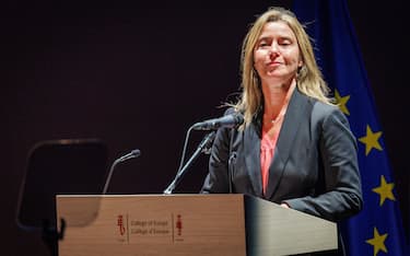 epa12566182 (FILE) - Rector Federica Mogherini delivers a speech during the opening ceremony of the seventy-fifth academic year of the College of Europe - Bruges Campus, in Bruges, Belgium, 28 October 2024 (reissued 03 December 2025). According to a statement from the European public prosecutor s office, police in Belgium arrested Mogherini and two others in connection to an investigation into alleations of fraud.  EPA/Olivier Matthys