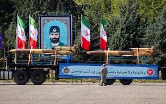 A truck is carrying Iranian-made Unmanned Aerial Vehicles (UAVs) during a military parade marking the anniversary of Iran's Army Day at an Army military base in Tehran, Iran, on April 17, 2024. (Photo by Morteza Nikoubazl/NurPhoto via Getty Images)