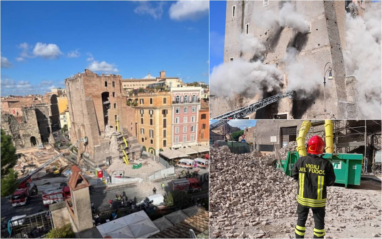 roma crolli a torre dei conti ai fori imperiali operaio sotto macerie 232 vivo diretta