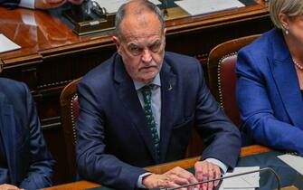 Roberto Calderoli Ministero degli Affari Regionali e Autonomie during the session in the Chamber of Deputies for the vote of confidence of the Meloni government October 25, 2022 in Rome, Italy.