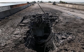 RUSSIA, KHERSON REGION - JUNE 23, 2023: A view shows damage to a bridge near the village of Chongar. According to acting Kherson Region Governor Saldo, Ukraine has hit bridges between the region and Crimea, using what appears to be British cruise missiles Storm Shadow. Alexander Polegenko/TASS/Sipa USA