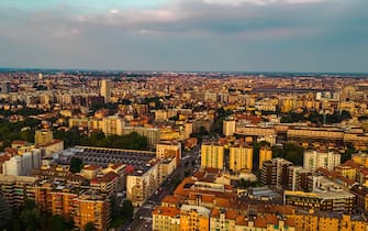 Sunset in Milan, Italy drone photography