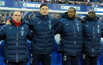 France's Bacary Sagna, Franck Ribery, Olivier Giroud, Steve Mandanda and Mamadou Sakho during the International Friendly soccer match, France Vs Netherland at Stade de France in Saint-Denis suburb of Paris, France on March 5, 2014. France won 2-0. Photo by Philipe Montigny/ABACAPRESS.COM