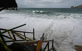 General view of the Medano beach before the arrival of hurricane Hilary at Los Cabos resort in Baja California state, Mexico on August 18, 2023. Hurricane Hilary strengthened into a major storm in the Pacific on Friday and was expected to further intensify before approaching Mexico's Baja California peninsula over the weekend, forecasters said. (Photo by ALFREDO ESTRELLA / AFP) (Photo by ALFREDO ESTRELLA/AFP via Getty Images)