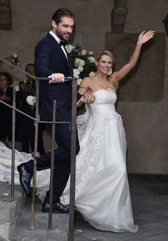 BERGAMO, ITALY - OCTOBER 10:  Michelle Hunziker and Tomaso Trussardi attend the Michelle Hunziker Wedding With Tomaso Trussardi at Palazzo della Ragione on October 10, 2014 in Bergamo, Italy.  (Photo by Jacopo Raule/GC Images)