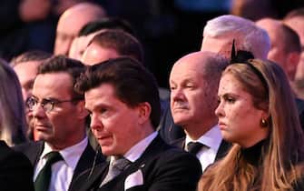 (LtoR) Swedish Prime Minister Ulf Kristersson, Speaker of the Swedish parliament Andreas Norlen, German Chancellor Olaf Scholz and Princess Catharina-Amalia of the Netherlands, Princess of Orange attend commemorations on the 80th anniversary of the liberation of the German Nazi concentration and extermination camp Auschwitz-Birkenau by the Red Army, in Oswiecim, Poland on January 27, 2025. (Photo by Sergei GAPON / AFP)